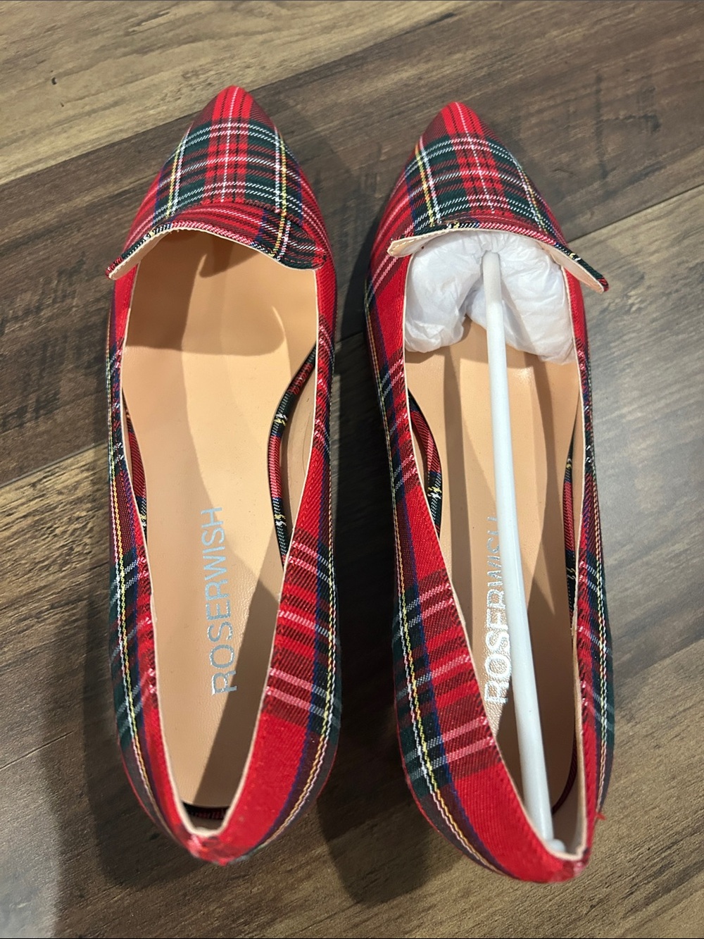 Red Plaid Pointed Toe Flats by